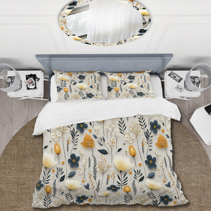 Ensemble de housse de couette beige Begonia Botanicals Collage, Housse de couette pour très grand lit et 2 très
