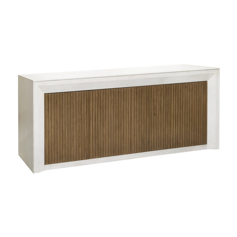 White and Medium Wood 4-Door Storage Console with Adjustable Shelves