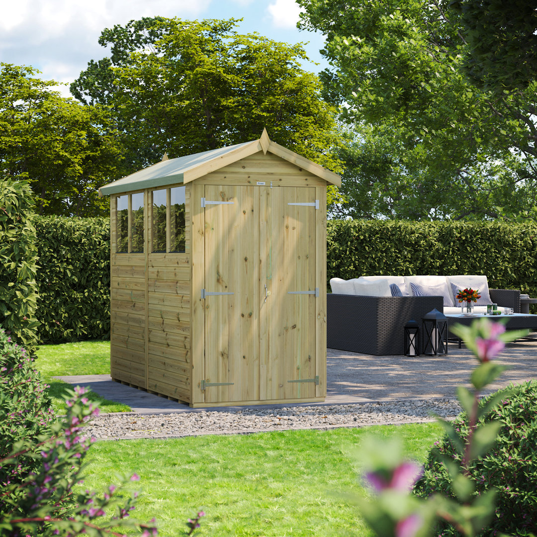 Powersheds 8 x 4ft Premium Pressure Treated Timber Apex Garden Shed, Double Doors