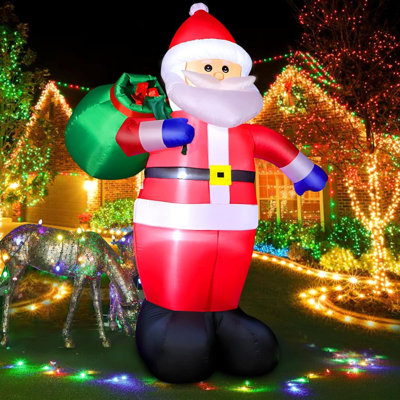 Décoration de Noël gonflable pour père Noël de 8 pi, sac gonflable de père Noël avec cadeaux, sac de transport de père Noël géant, lumière DEL intégrée, décoration extérieure de Noël pour la cour arrière