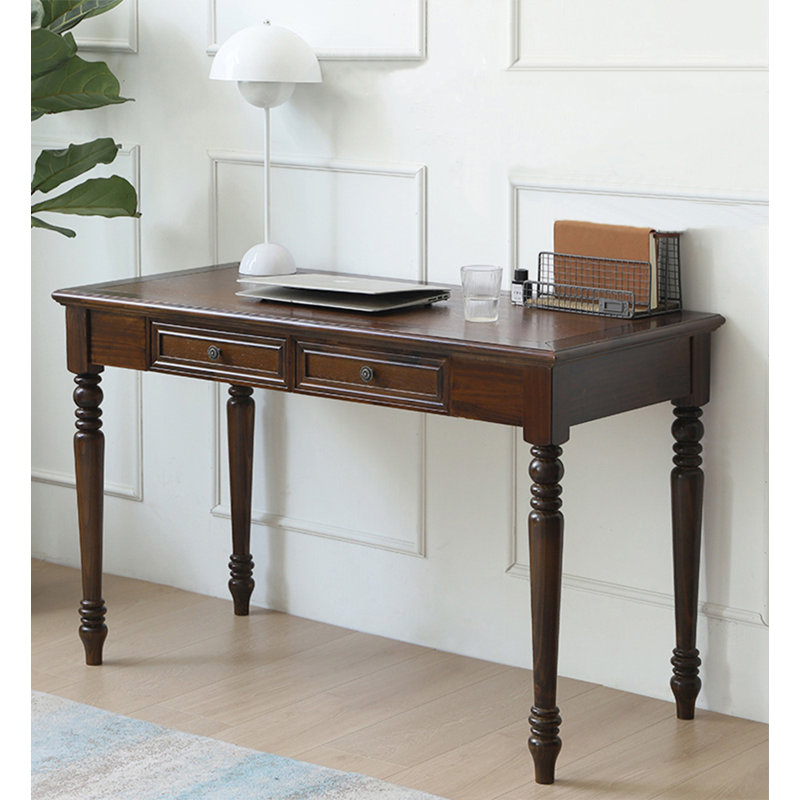 Bureau d'écriture rétro avec deux tiroirs de style américain, H 29,9 po x l 47,2 po x P 21,7 po, Brun