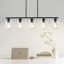 Suspension d'îlot de cuisine à 5 lumières, 60 W, luminaire de salle à manger réglable avec abat-jour en verre transparent, 4 tiges et 2 chaînes métalliques, douille E26, structure métallique, lustre linéaire de style ferme pour salle à manger