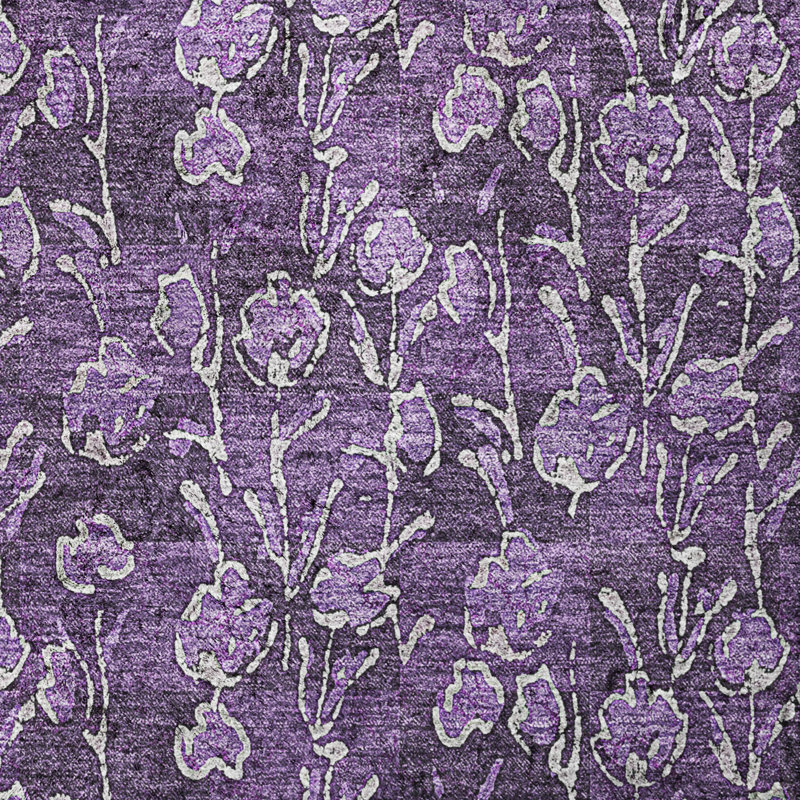 Tapis floral à poil long de qualité supérieure lavable à la machine ADS692, Mauve, 8 pi x 10 pi