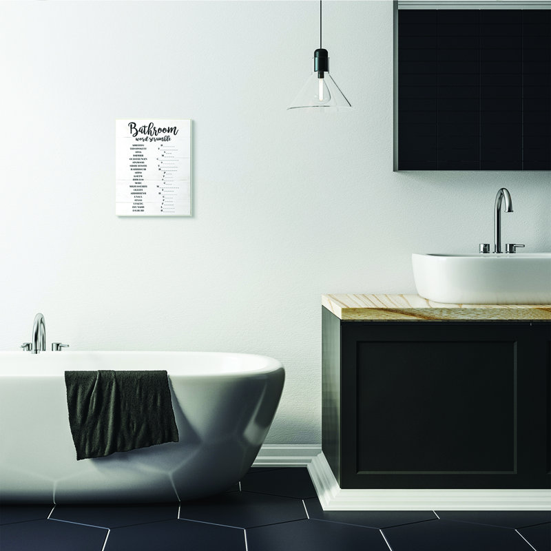 «Bathroom Word Scramble White and Black», impression, Plaque murale, H 10 po x l 15 po x P 0,5 po