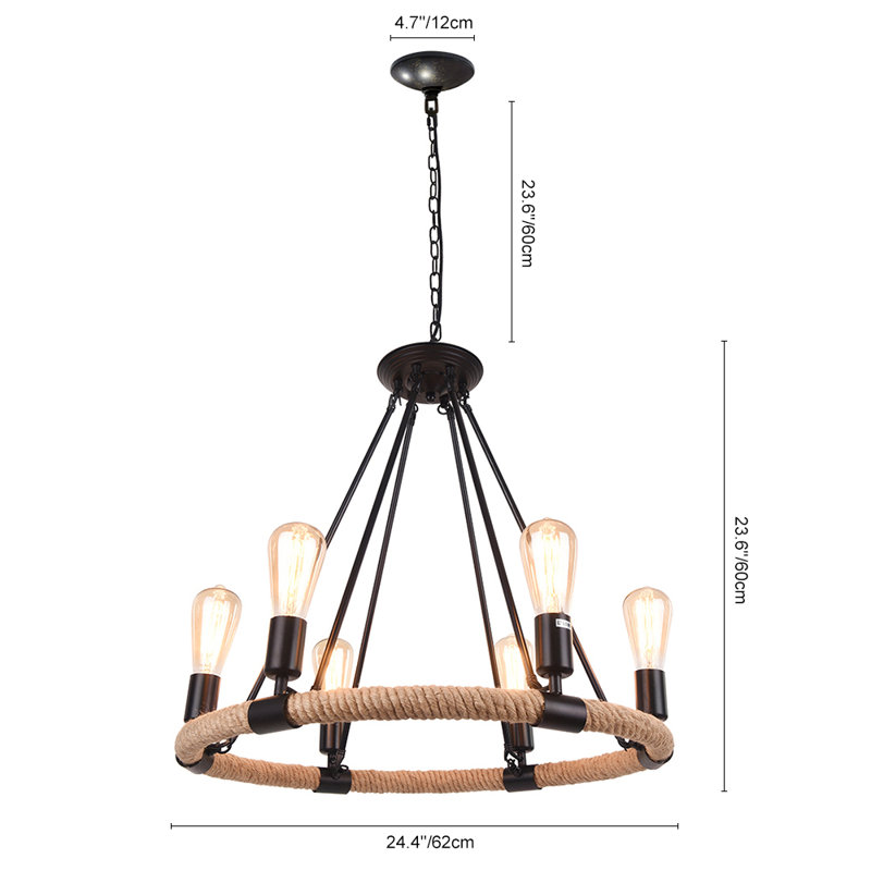 Lustre en roue de chariot à 6 lumières