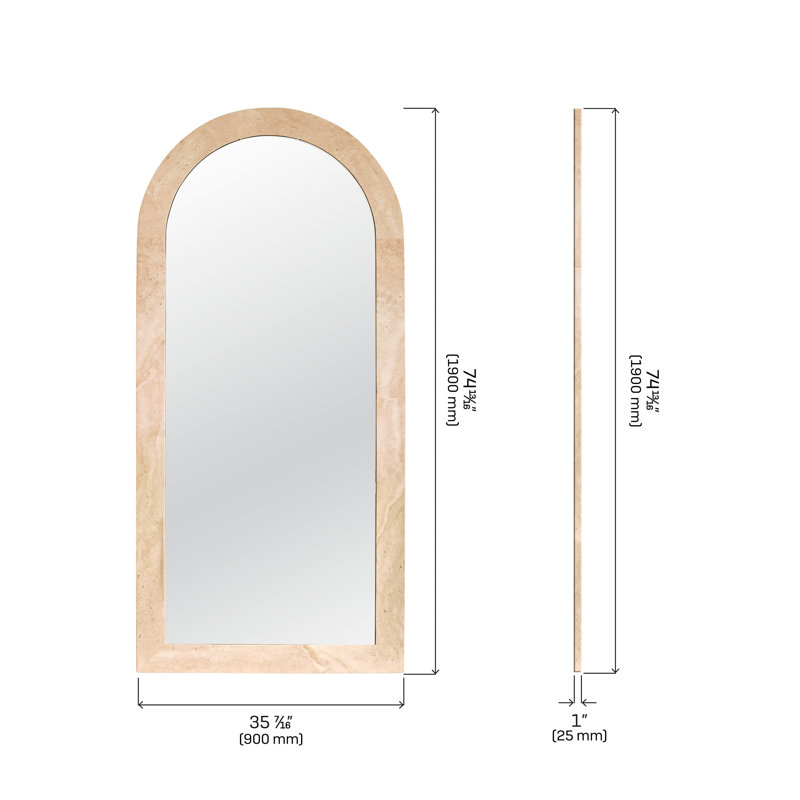 Zehra 35 in. x 75 in. Natural Stone Marble Arch Framed Mirror