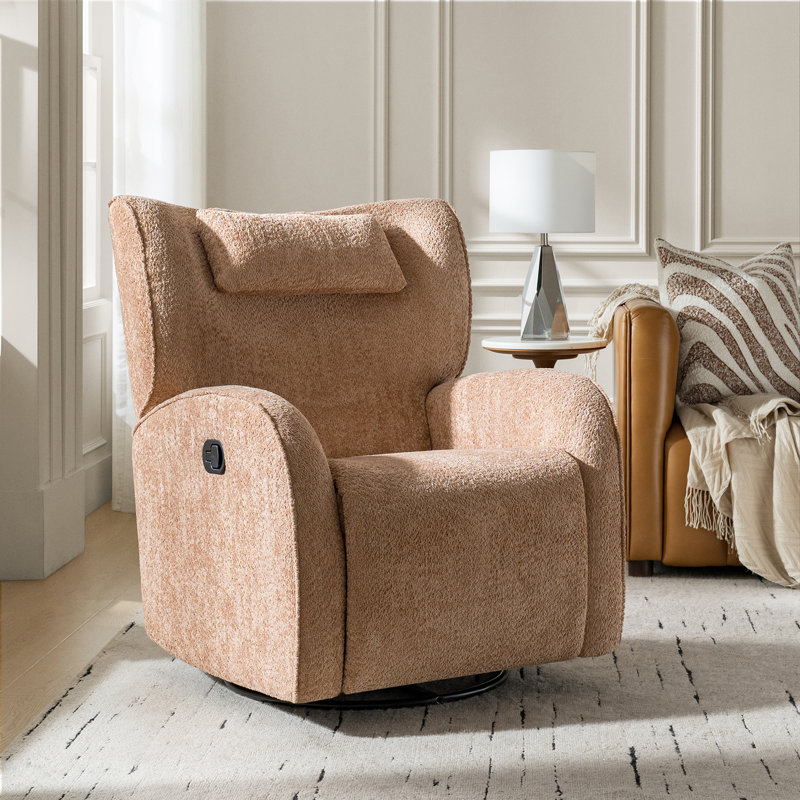 Medina Modern Oversized Swivel Glider Recliner With Wingback And Adjustable Headrest, Sand