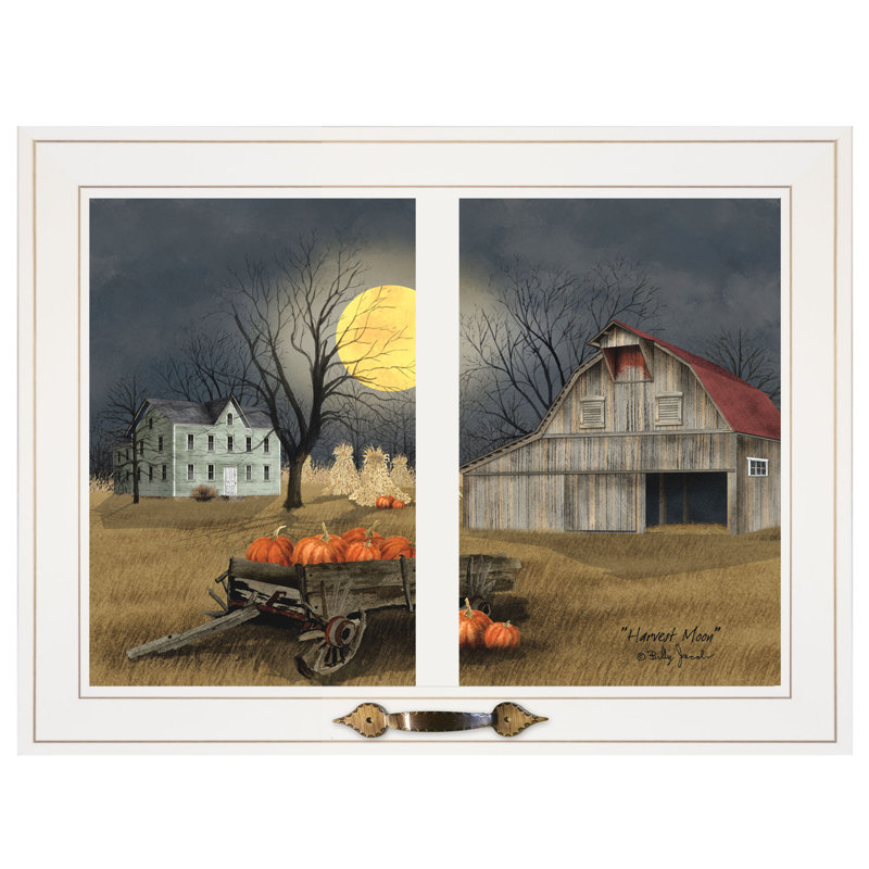 « harvest moon », reproduction de peinture à l’acrylique encadrée, Cadre blanc