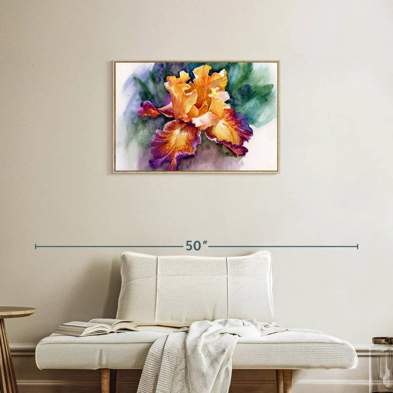 Fleur d'iris jaune, Cadre flottant en bois naturel, 31 po x 21 po