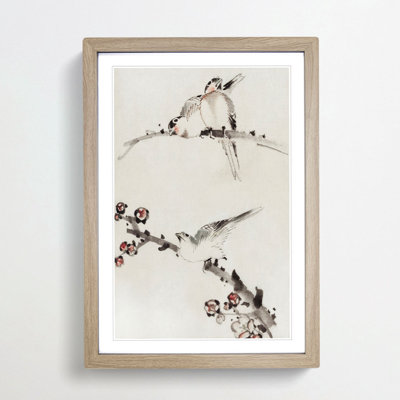 Three Birds Perched on Blossom Branches by Katsushika Hokusai - Picture Frame Painting Print