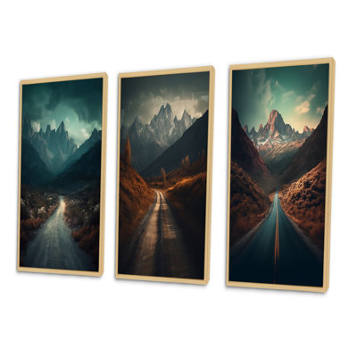 " Misty Mountain Solitude Empty Road To The Top " 3 - Pieces