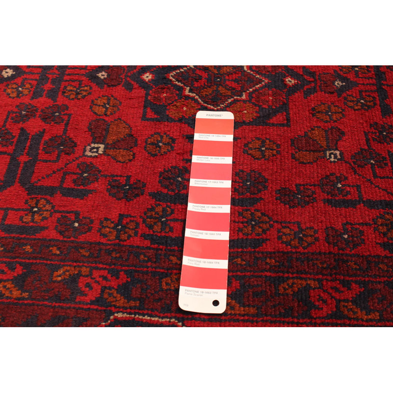 Tapis rouge en laine noué à la main de conception unique 3 pi 4 po x 4 pi 11 po Inshaal