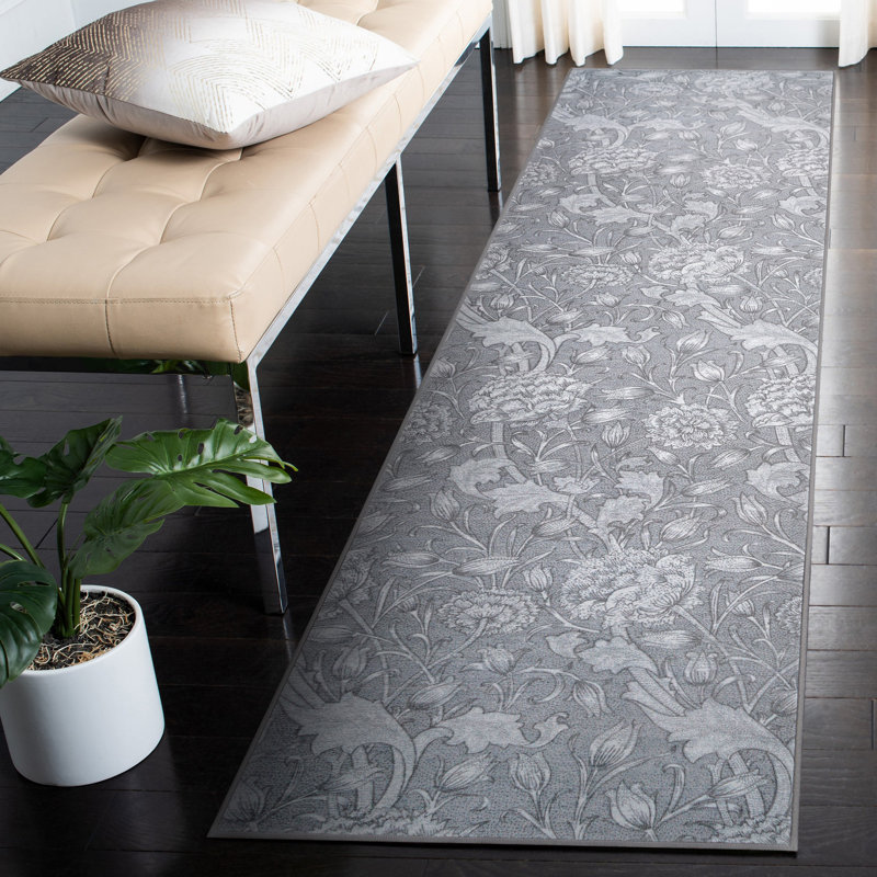 Kalini Floral Grey Performance Flatweave Washable Floral Indoor / Outdoor Rug, Runner 2'6" x 10'