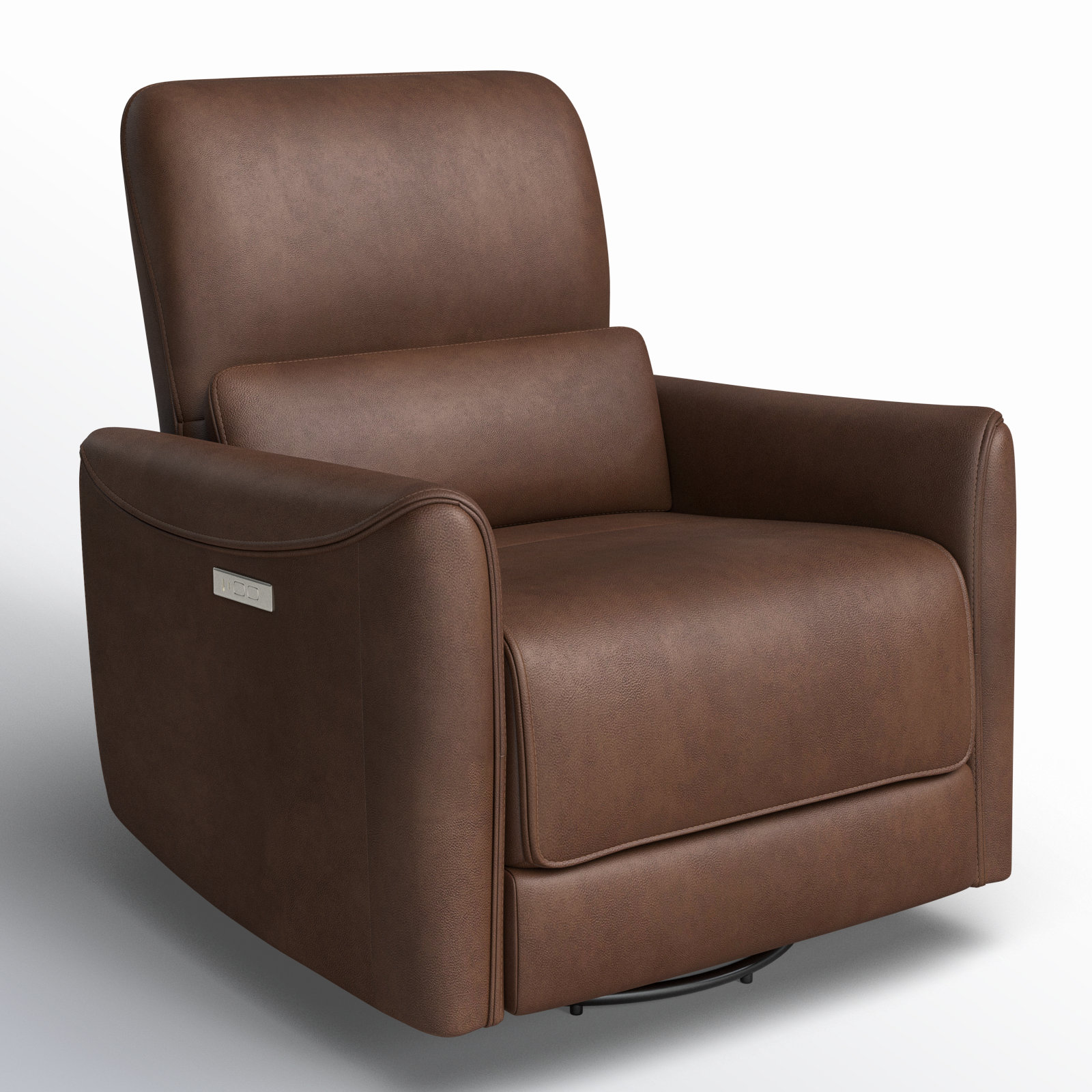 Santo Top Grain Genuine Leather Swivel Power Recliner, Impression Cognac Top Grain Leather
