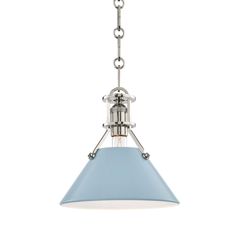 Painted No.2 Pendant by Mark D. Sikes, Blue Bird, 9.25" H x 9.5" W x 9.5" D, Polished Nickel