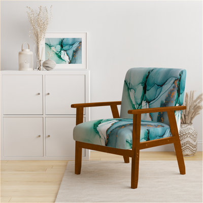 Fauteuil d'appoint rembourré abstrait «Giliane - Turquoise et marbre vert»