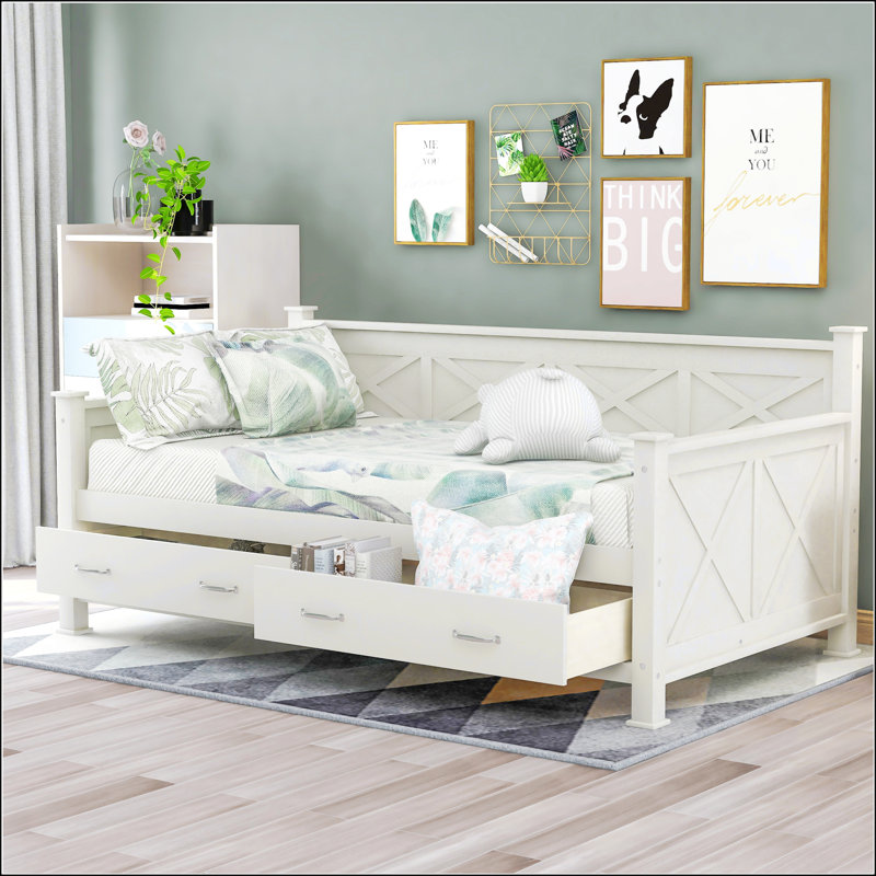 Twin Size Wooden Daybed With Rustic Style And Storage Drawers