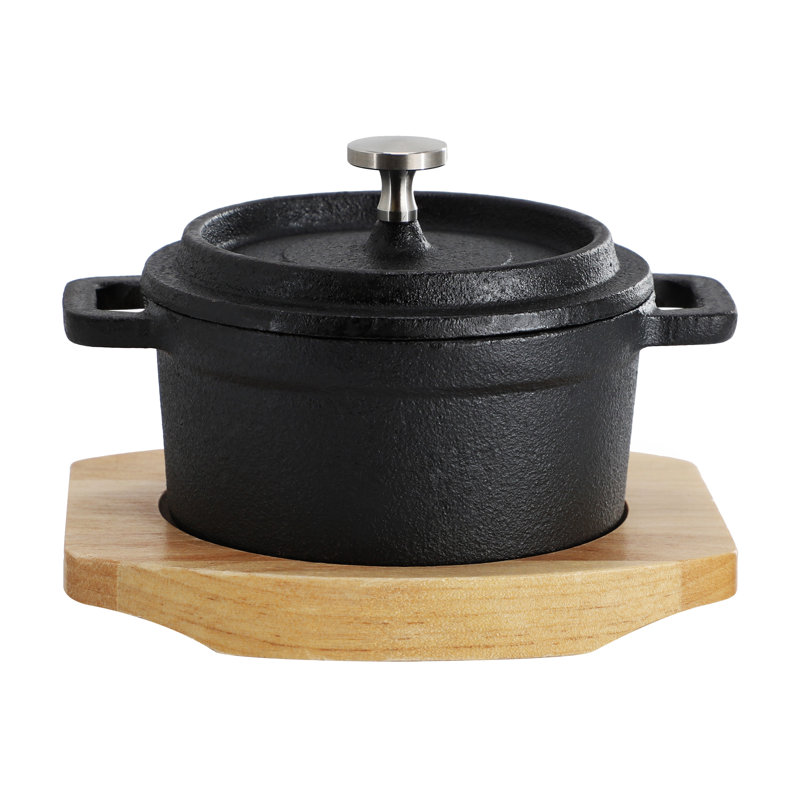 Mini cocotte en fonte 8 oz avec plateau en bois MegaChef