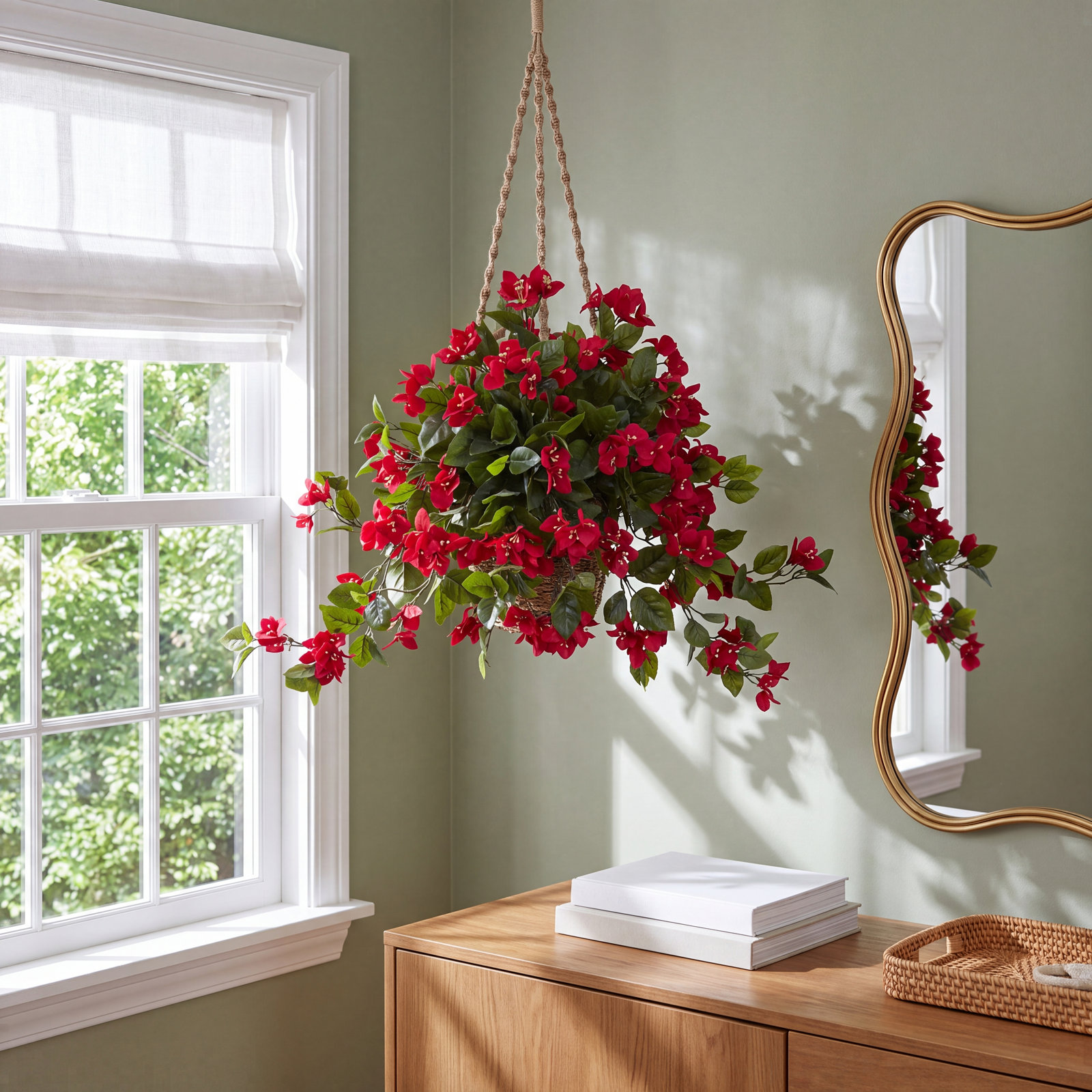 UV Resistant Bougainvillea Hanging Basket, Red