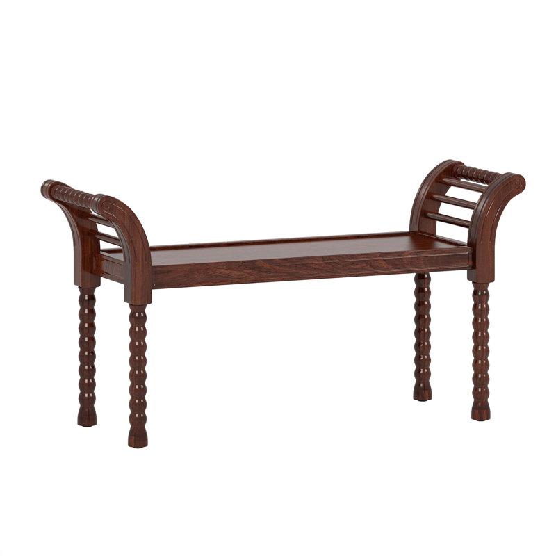 wooden frame Bench with Turned Legs and armrest, Walnut