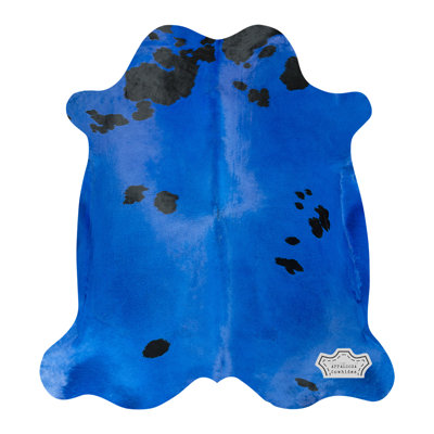 Grand tapis en cuir de vache teinté bleu vif de 6 pi x 7 pi - 100% cuir véritable - Accent de luxe naturel Boho-Chic