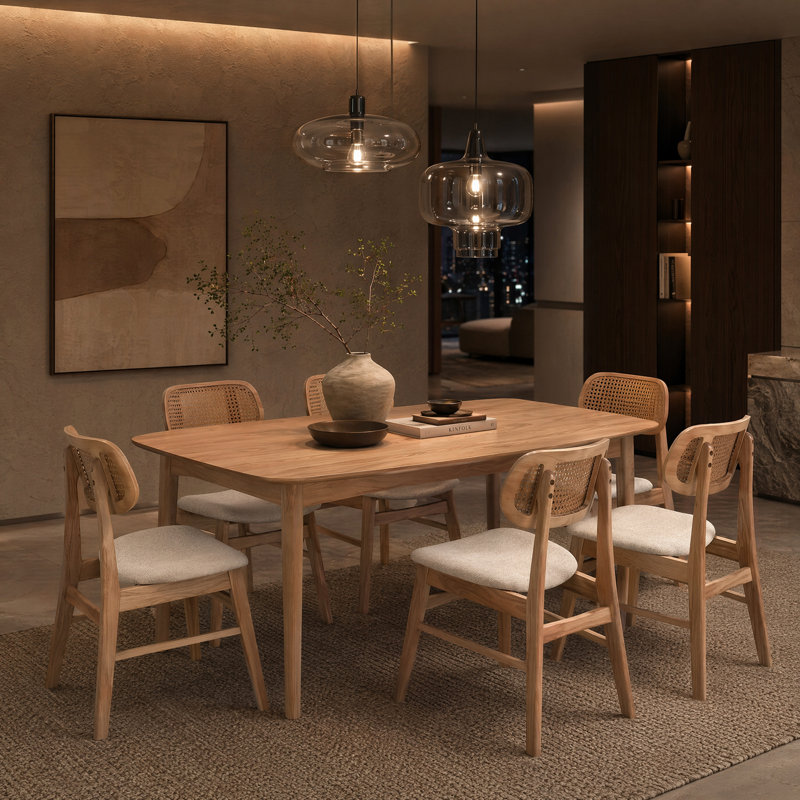 Ensemble repas 5 pièces Solace avec chaises courbées, Tan, 6