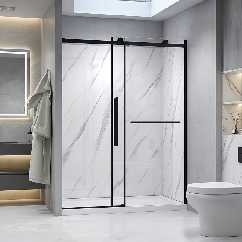 Ensemble de douche rectangulaire en alcôve noir 60 po x 78,6 po Alexandria