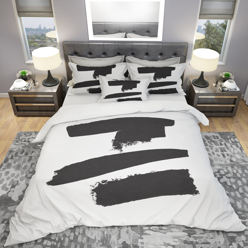 Ensemble de housse de couette moderne Mid-Century noir et blanc Geometric Company I - Microfibre de polyester