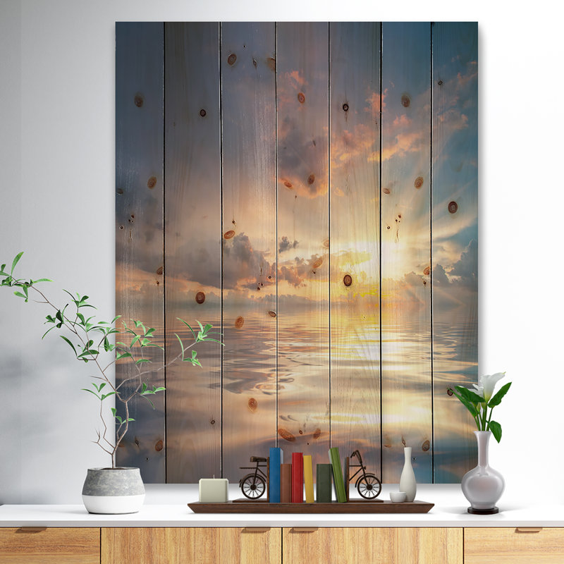 Coucher de soleil sur la mer avec reflet Coucher de soleil sur la mer avec reflet, H 20 po x l 12 po x P 1 po