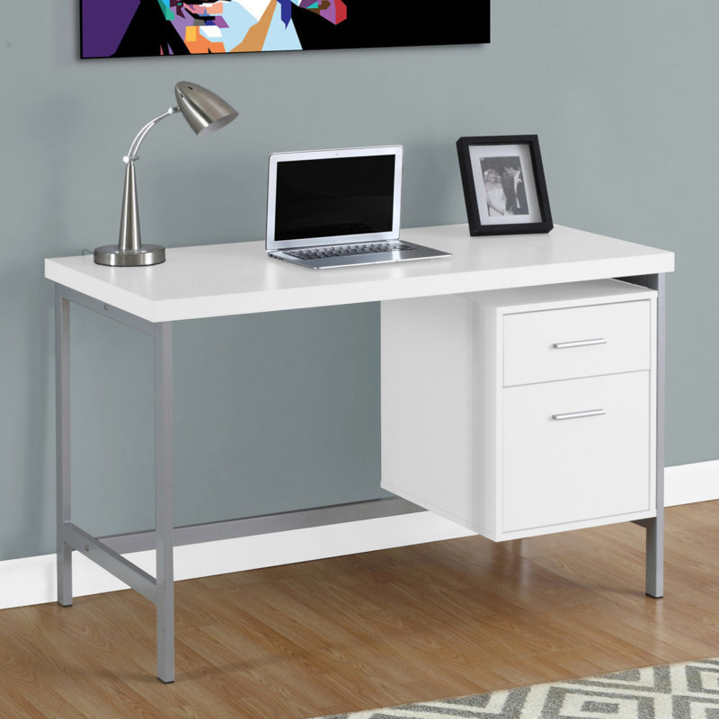 Bureau d'ordinateur, bureau personnel, ordinateur portable, installation à gauche, à droite, tiroirs de rangement, L 48 po, travail, stratifié, métal gris, contemporain, moderne