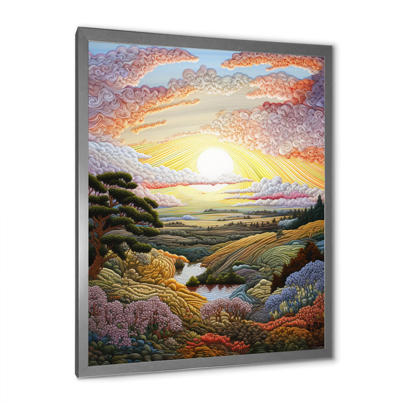 «Countryside Sunrise in Provence I», reproduction sur toile, Cadre simple argenté, H 40 po x l 30 po x P 1,5 po
