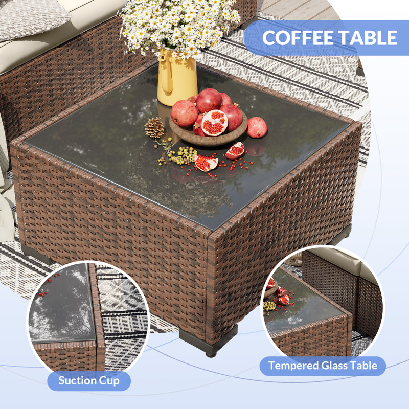 Ensemble de conversation modulaire en rotin avec table basse Babak, Blanc