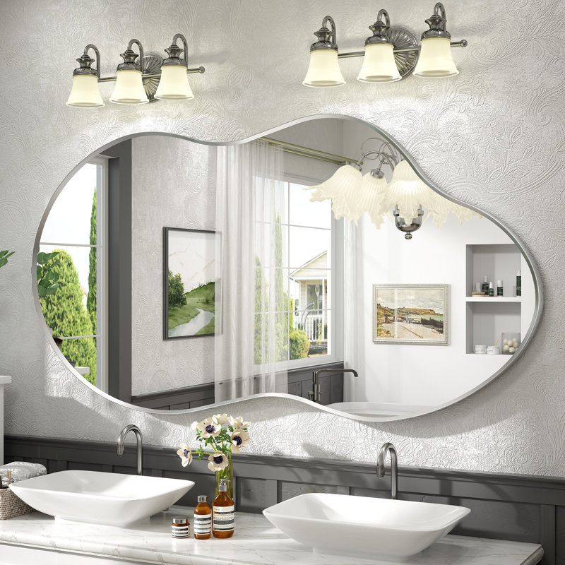Miroir mural Amara, 60 po x 32 po, Argent brossé