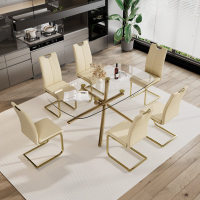Ensemble de salle à manger rectangulaire à piédestal en verre