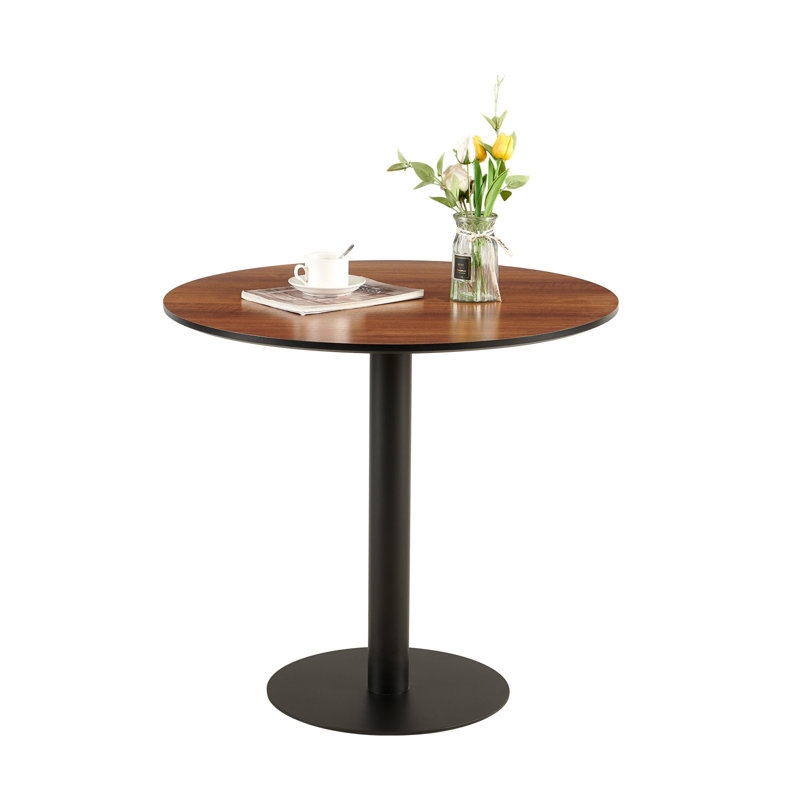 Ensemble de salle à manger compact 3 pièces pour petits espaces, table de salle à manger ronde avec 2 chaises de salle à manger en velours (noyer)