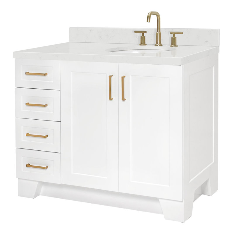ARIEL Taylor 42.25 Single Sink Bathroom Vanity with Man-Made Stone Top-Oval, Right, Oval, White