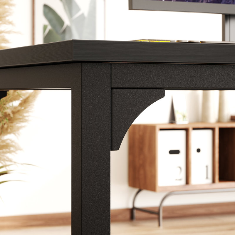 79'' W Rectangle Computer Desk with Power Outlet, Long Double Home Office Computer Desks, Black