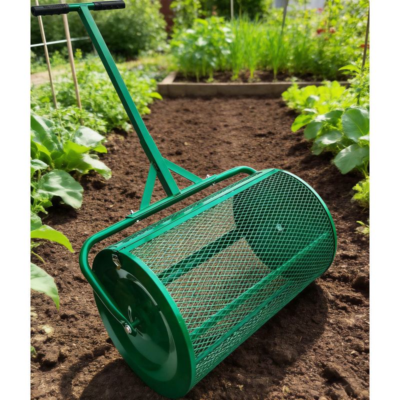 24 Inch Compost And Peat Moss Spreader Roller - Top Soil, Sand, Manure, Mulch, Top Dressing Lawn And Garden Spreader