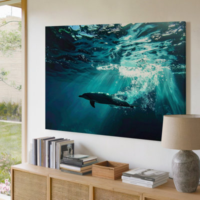 Canvas Wall Art Grace In Motion Canvasserene Underwater Dolphin Silhouette Ready To Hang Gallery Wrapped Home Decor Modern Design Decor