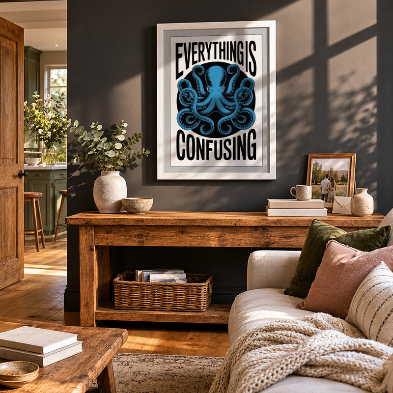 Everything Is Confusing Typography - Framed Print, A3 - 42.0 x 29.7 cm, White