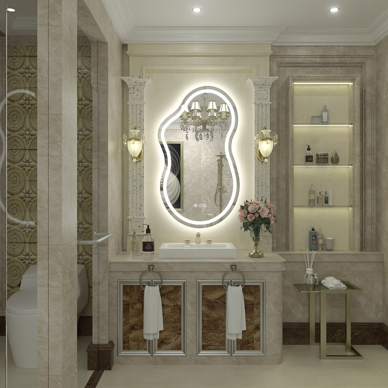 Aevar Asymmetrical LED Lighted Wall Mirror, 36" x 20"