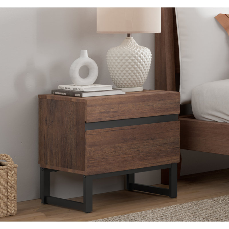 Aadam Nightstand With 2 Drawers, Brown, Individual