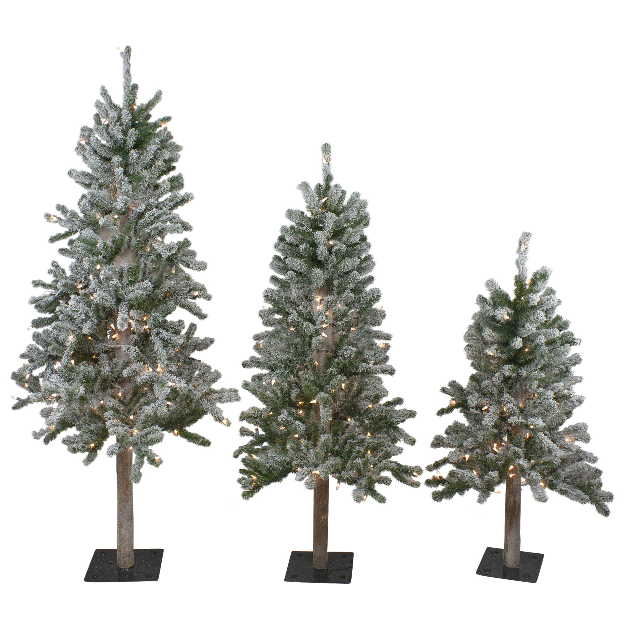 Set of 3 Pre-Lit Woodland Alpine Artificial Christmas Trees 3' 4' and 5' - Clear Lights (Set of 3) main image 1