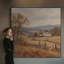 Impression sur tissu grand format - Motif rustique d'automne de ferme avec vue sur la montagne pour salon ou chambre - « Assemblage du cadre requis (cadre non fini) »-136156366