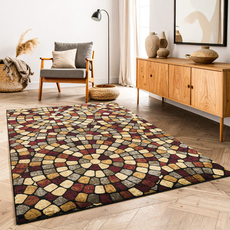 Tapis confortable - Motif polyvalent, palette intemporelle, style superposé multicolore, Rectangle 7 pi 10 po x 10 pi 3 po