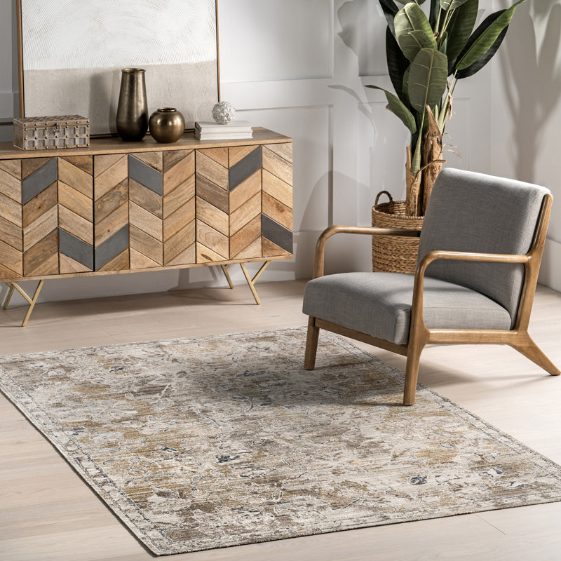 Zenni Vintage Floral Indoor/Outdoor Machine Washable Area Rug, Rectangle 9' x 12'
