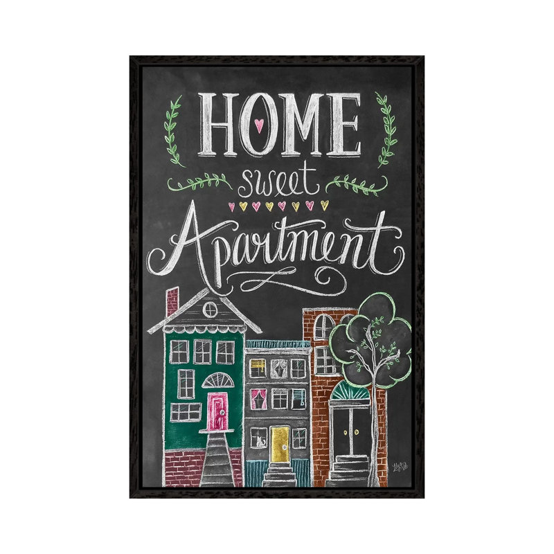Home Sweet Apartment - Print on Canvas, 66.04cm H x 45.72cm W x 3.81cm D, Black Floater Framed
