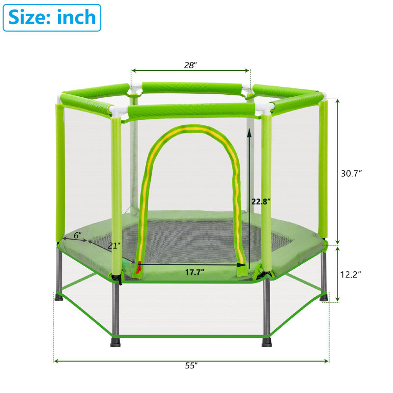 Trampoline hexagonale pour enfants avec enceinte sécuritaire, Green