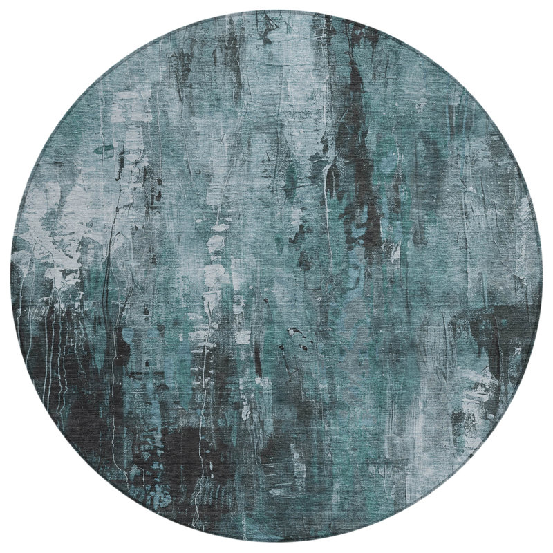 Caelion Teal Washable Indoor-Outdoor Rug - LOOMLAN, 2'3" x 7'6"