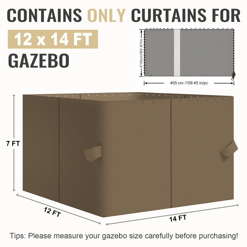 4-Panel Outdoor Gazebo Curtains, Light Coffee, 82.7" H x 144" W168" D